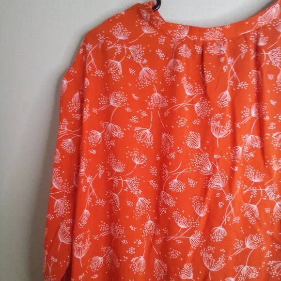 Old Navy Shirt Blouse Women XL Long Sleeve Babydoll Pattern Orange White - Picture 13 of 14